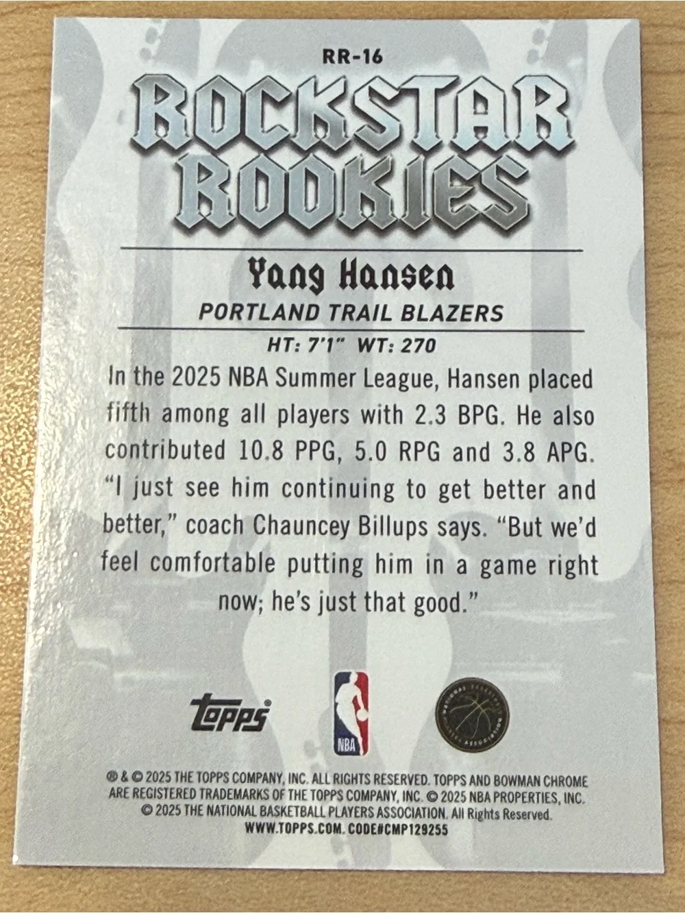 2025-26 Bowman - Rockstar Rookies Yang Hansen #RR-16 (RC)